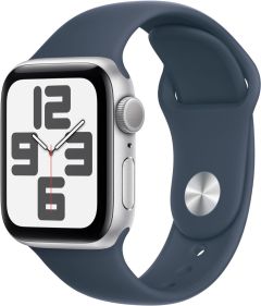 APPLE Watch SE (2023) - 40 mm Silver Aluminium Case with Storm Blue Sports Band, S/M - MRE13QA/A
