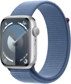 APPLE Watch Series 9 Cellular - 45 mm Silver Aluminium Case with Winter Blue Sport Loop