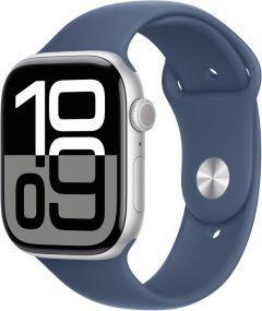 APPLE Watch Series 10 Cellular - 46 mm Silver Aluminium Case with Denim Sport Band, S/M - A-Grade